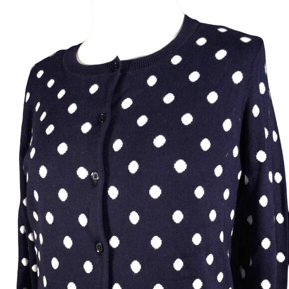NEW Talbots Cardigan Navy White Polka Dot Reverse Pattern Inside 3/4 Sleeve Sz S - Picture 3 of 11